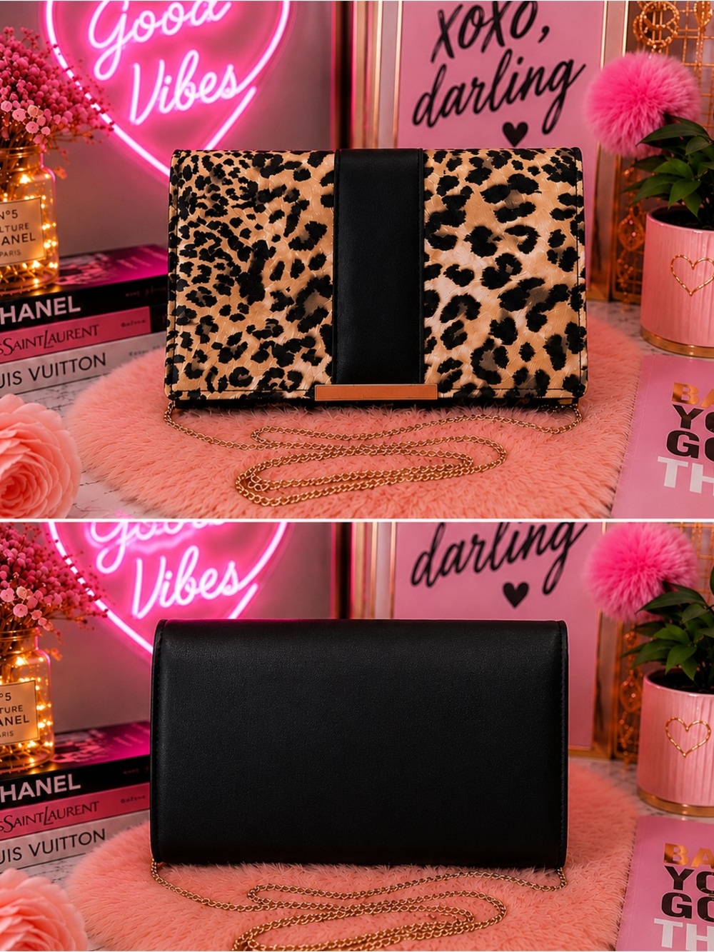Leopard print crossbody clutch with gold chain strap. NWOT - Picture 2 of 7
